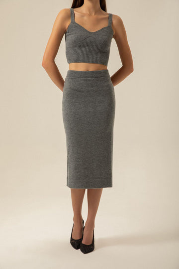 Elasticated Grey Midi Knitwear Skirt | Porterist