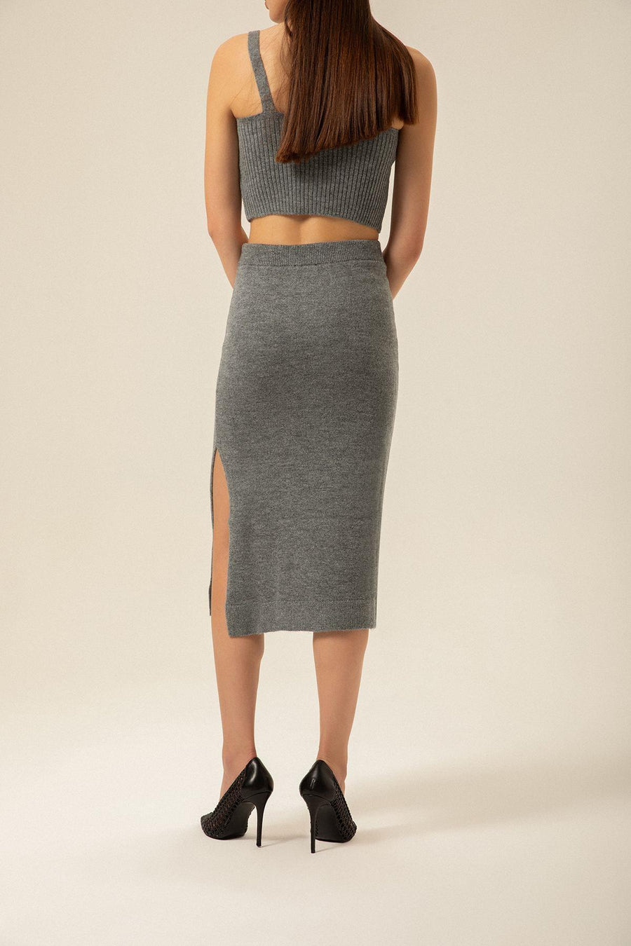 Elasticated Grey Midi Knitwear Skirt | Porterist