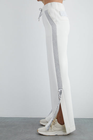 Outer Leg End Slit Sequin Detail Silver Lace-up Ecru