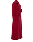 Long Pink Coat With Portable Girdle And Large Pockets