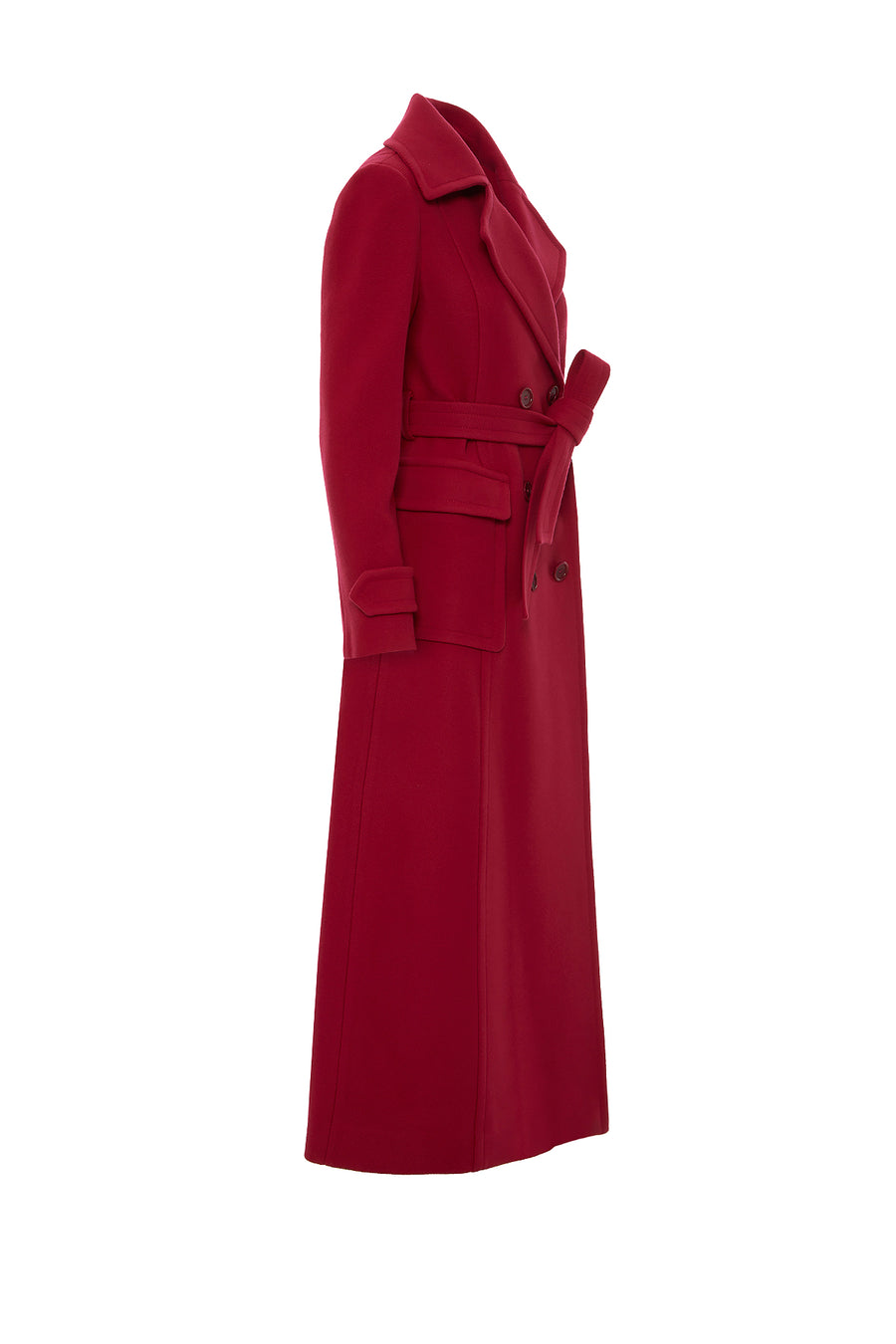 Long Pink Coat With Portable Girdle And Large Pockets