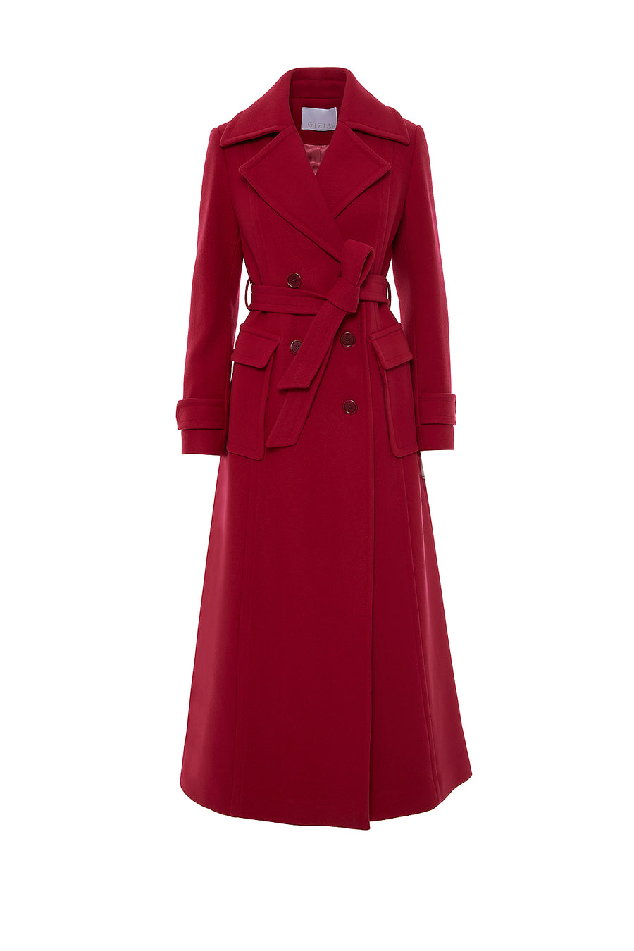 Long Pink Coat With Portable Girdle And Large Pockets