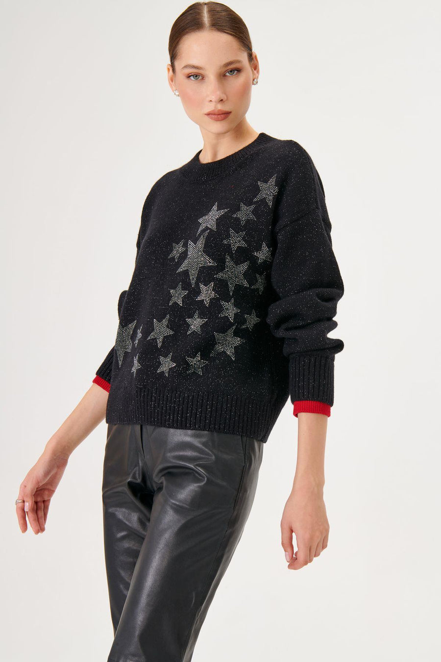 Cuff Detail Starry Wool Knit Sweater | Porterist