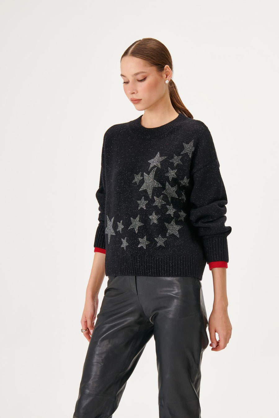 Cuff Detail Starry Wool Knit Sweater | Porterist