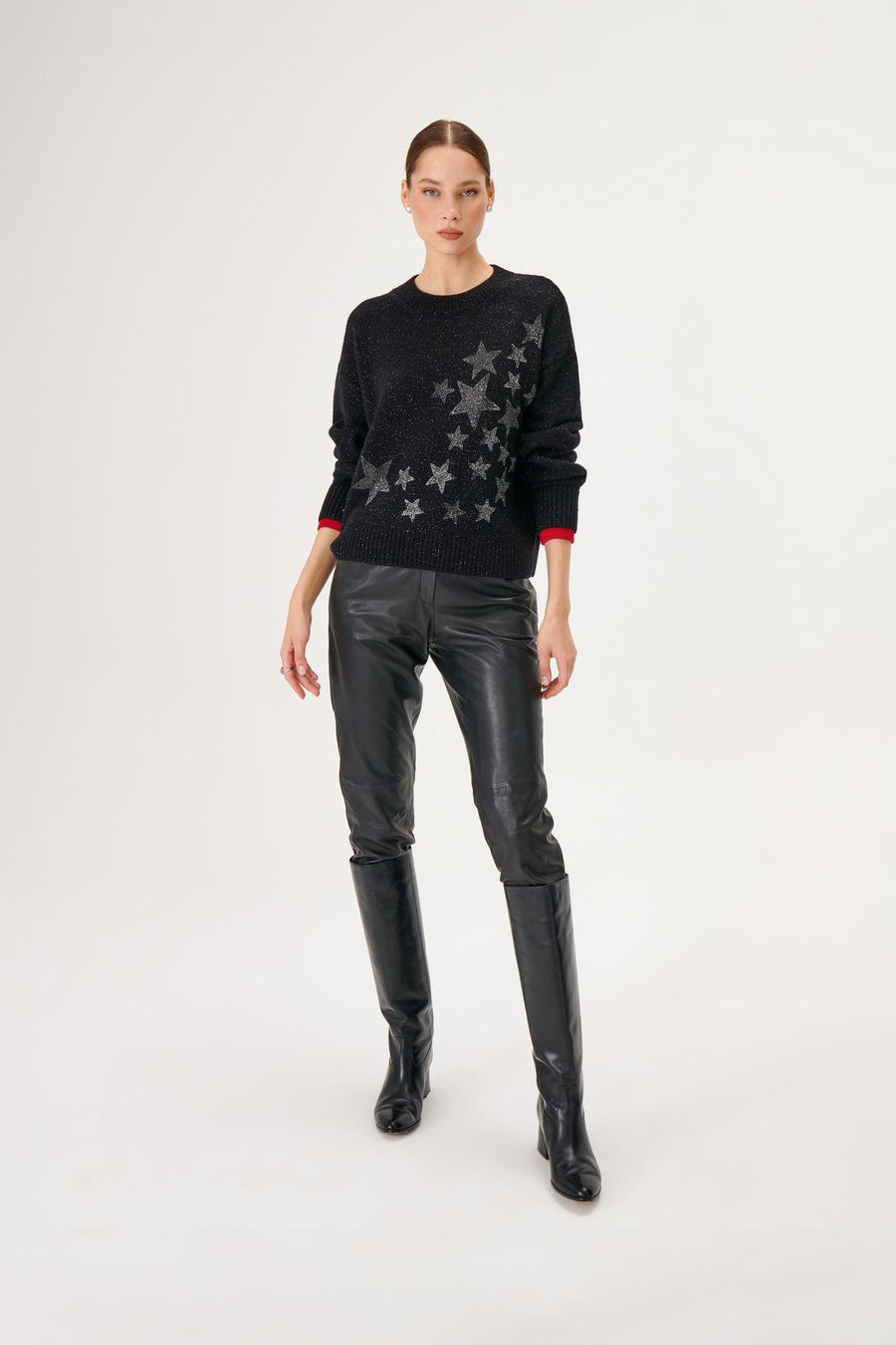 Cuff Detail Starry Wool Knit Sweater | Porterist