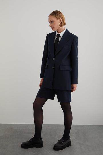 Navy Blue Suit With Shorts Mono Cover Casual Fit Bleazer