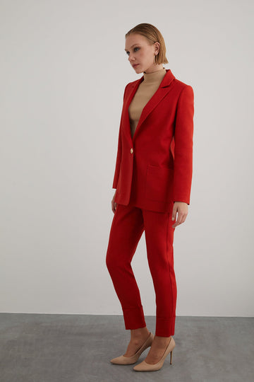 Red Suit With Double Trousers Large Embossed Metal Buttons |