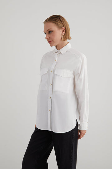 Casual Fit White Shirt With Large Pockets | Porterist