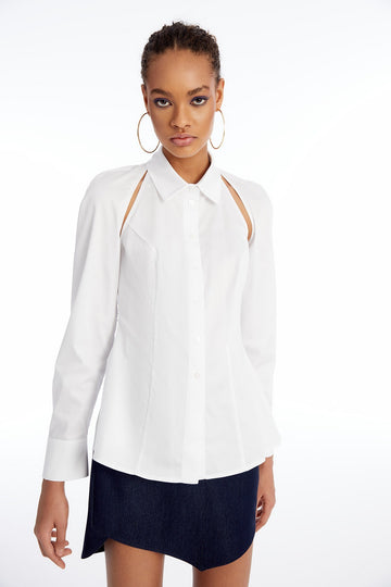 RUE Les Createurs White Shirt With A Low Cut Shoulder  - Porterist 1