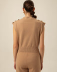 Camel Knitwear Blouse With Shoulder Button Detail