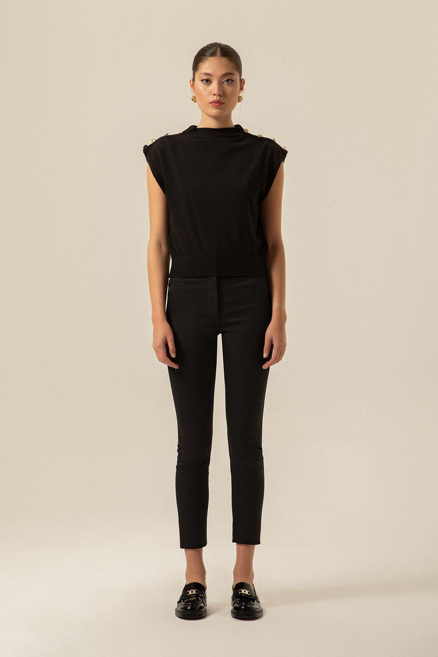 Black Knitwear Blouse With Shoulder Button Detail