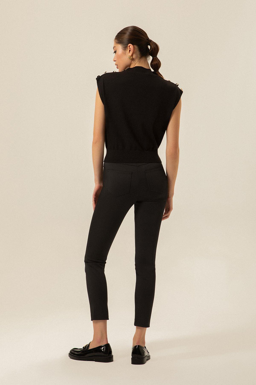 Black Knitwear Blouse With Shoulder Button Detail