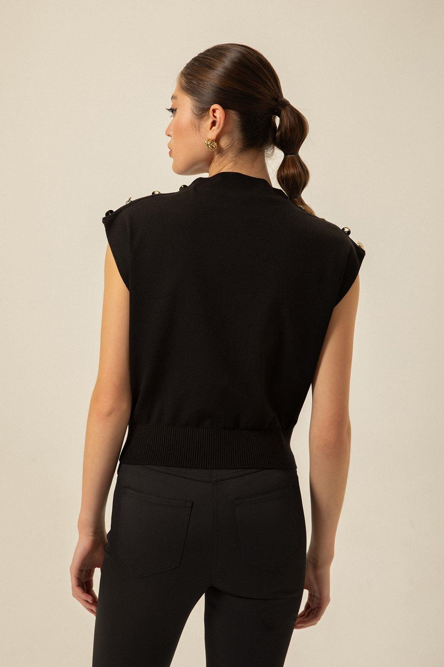 Black Knitwear Blouse With Shoulder Button Detail