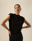 Black Knitwear Blouse With Shoulder Button Detail