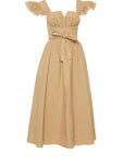 Beige Dress With Flywheel Sleeves And Fixed Waist Fastening