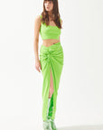 Green Deep Slit Skirt With Front Knot Detail | Porterist