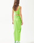 Green Deep Slit Skirt With Front Knot Detail | Porterist