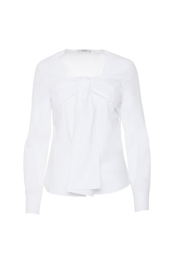Sweetheart Neckline White Shirt With Front Bow Tie Detail |