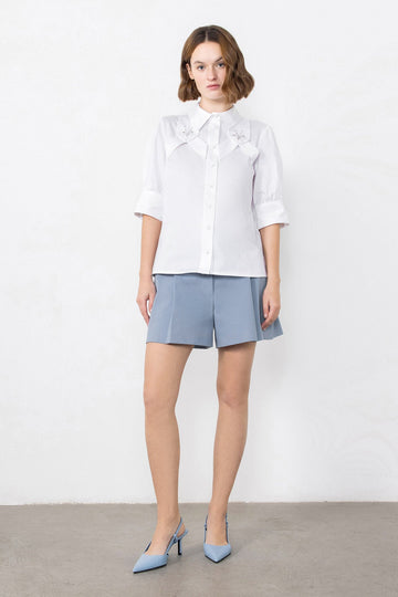 Origami Detailed Embroidered White Shirt | Porterist