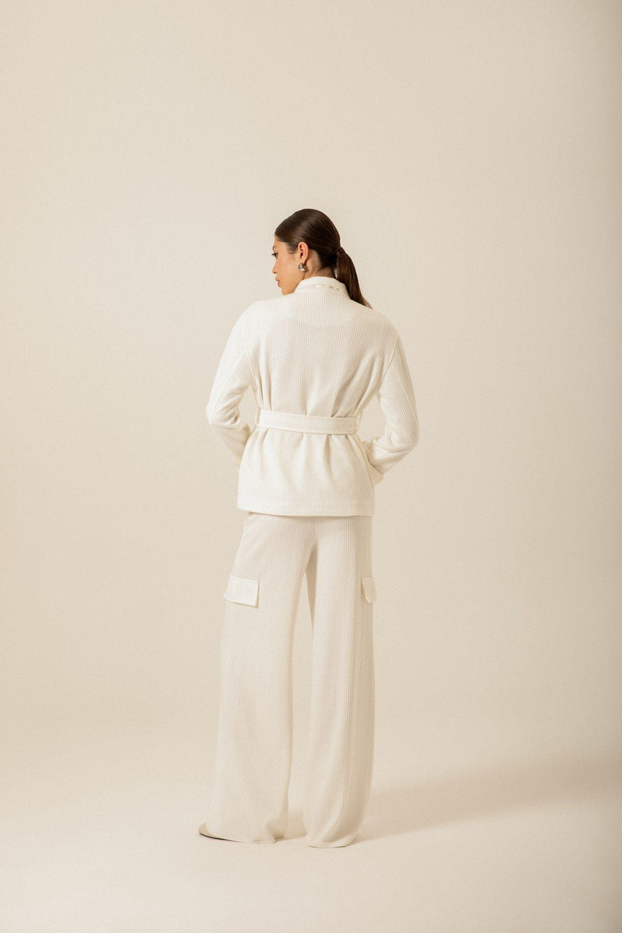 Oversize Knitwear Ecru Jacket With Belt | Porterist