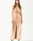 Rose Gold Shiny Neck Chain Strap Slit Dress | Porterist