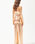 Rose Gold Shiny Neck Chain Strap Slit Dress | Porterist