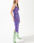 Purple Shiny Asymmetrical Cut Dress With Chain Strap