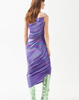 Purple Shiny Asymmetrical Cut Dress With Chain Strap