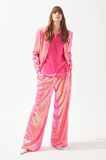 Pink Sequined Wide Leg Pants