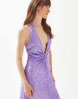 Lilac Sequin Deep V-neck Long Dress With Straps At The Neck