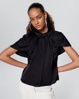 Black Satin Shirt With Cape Detail | Porterist