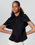 Black Satin Shirt With Cape Detail | Porterist