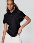 Black Satin Shirt With Cape Detail | Porterist