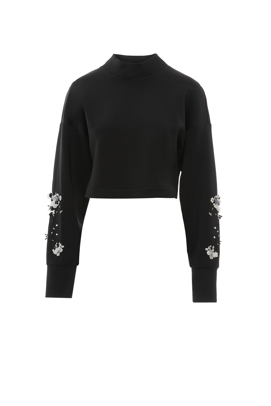 Black Short Blouse With Window Cuff Detail Embroidered