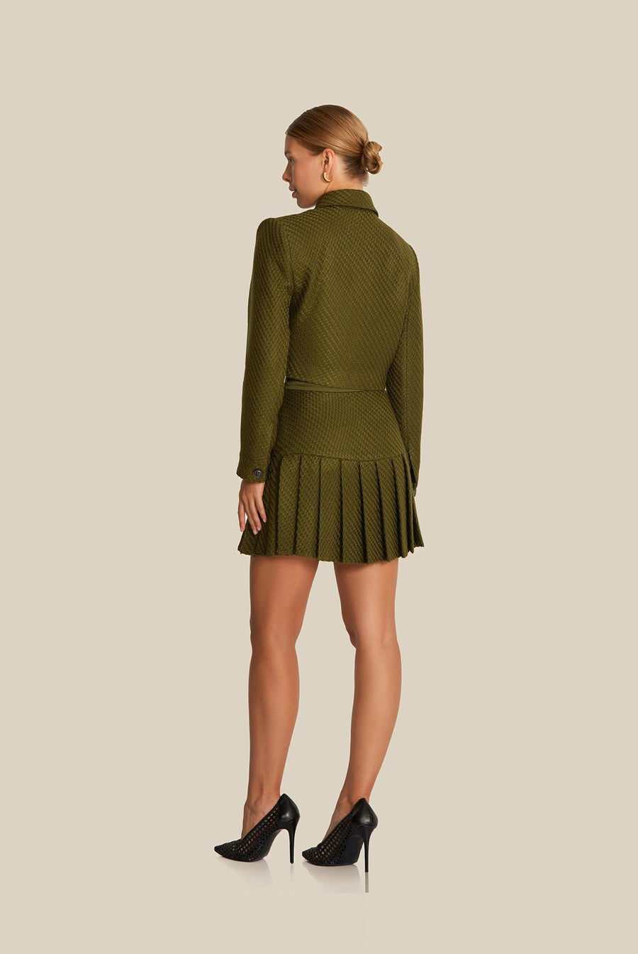 Pleated Khaki Mini Tweed Skirt | Porterist