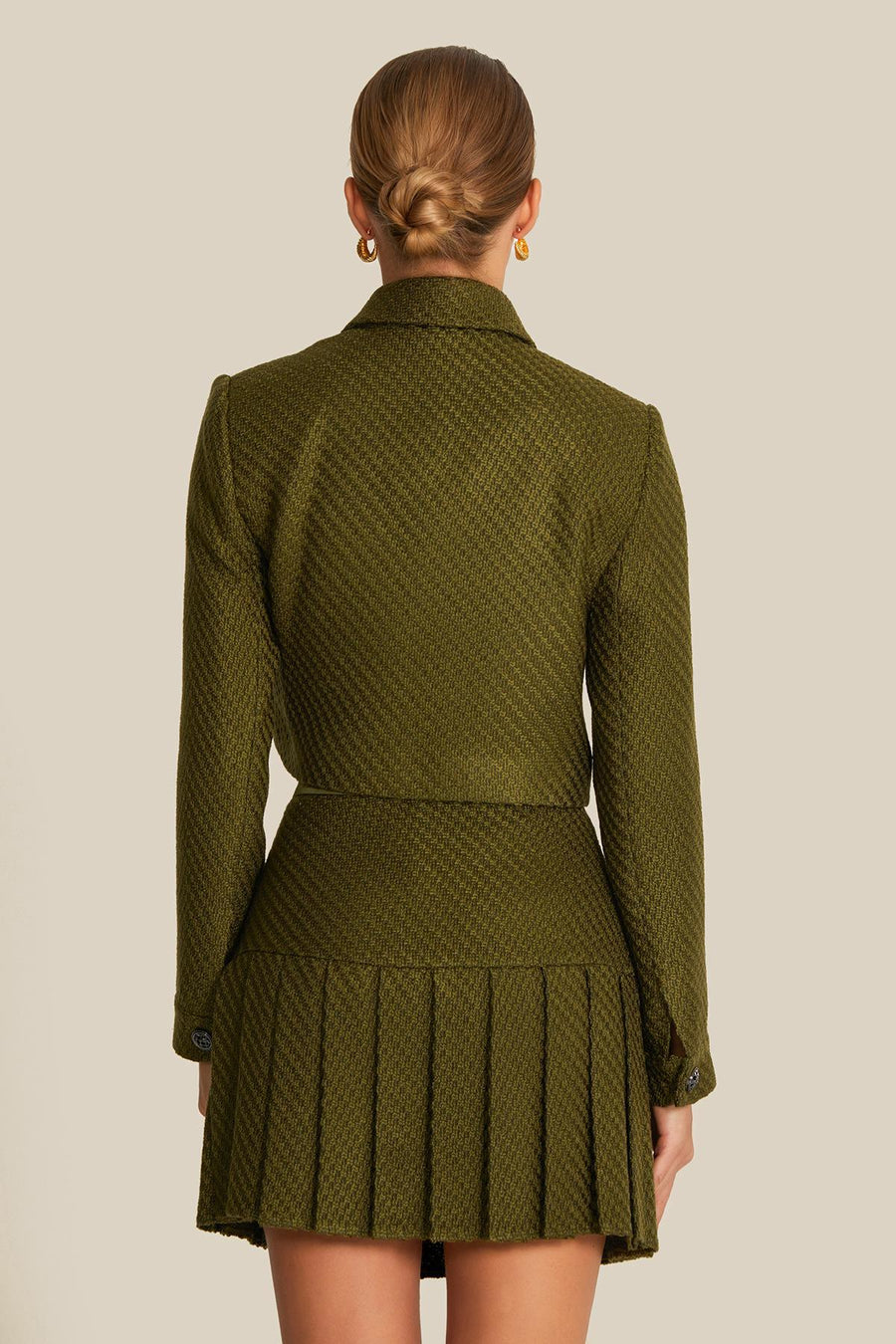 Pleated Khaki Mini Tweed Skirt | Porterist