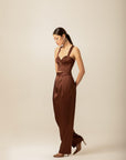 Pleated High Waist Brown Satin Pants | Porterist