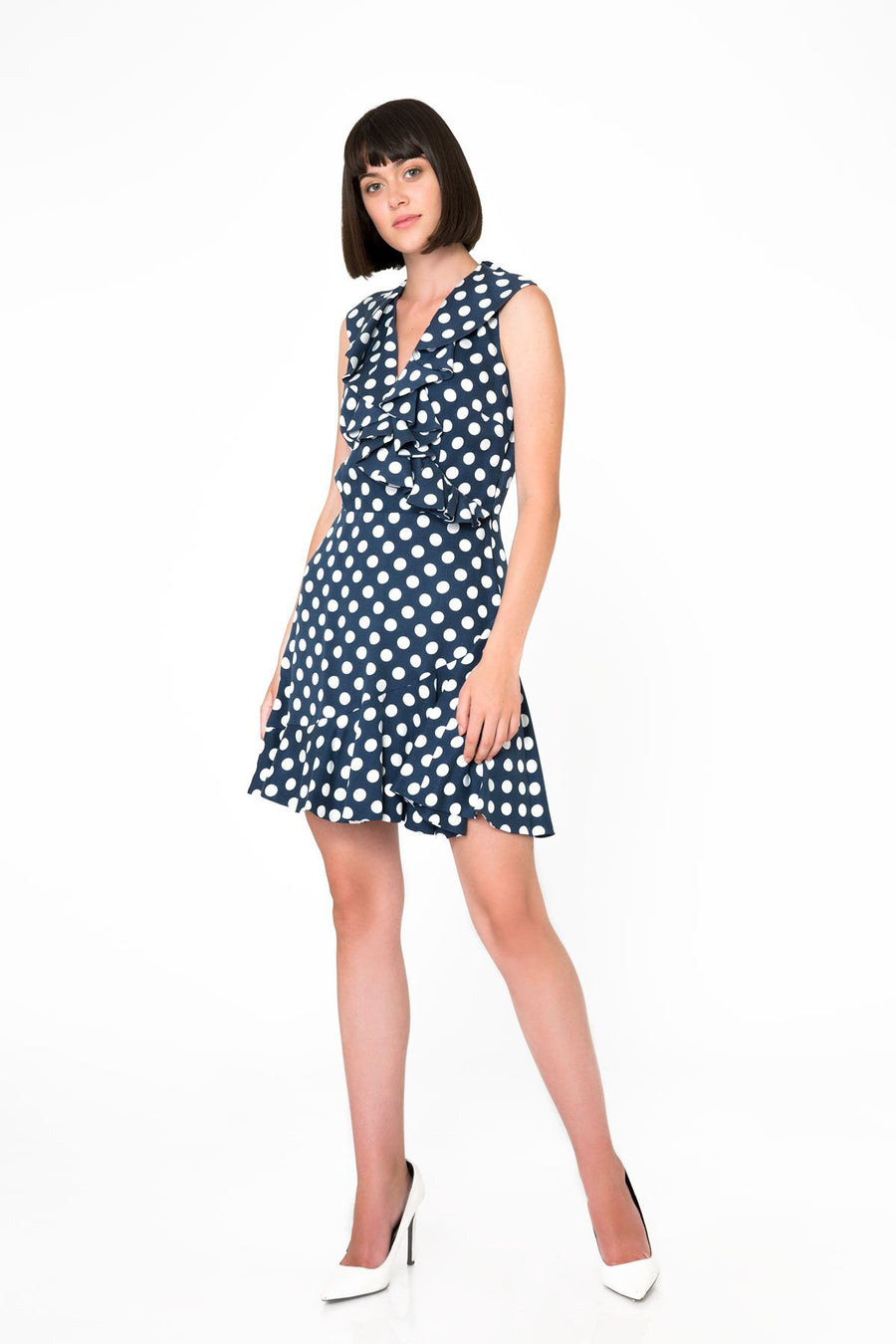Polka Dot Patterned Navy Blue Mini Dress | Porterist