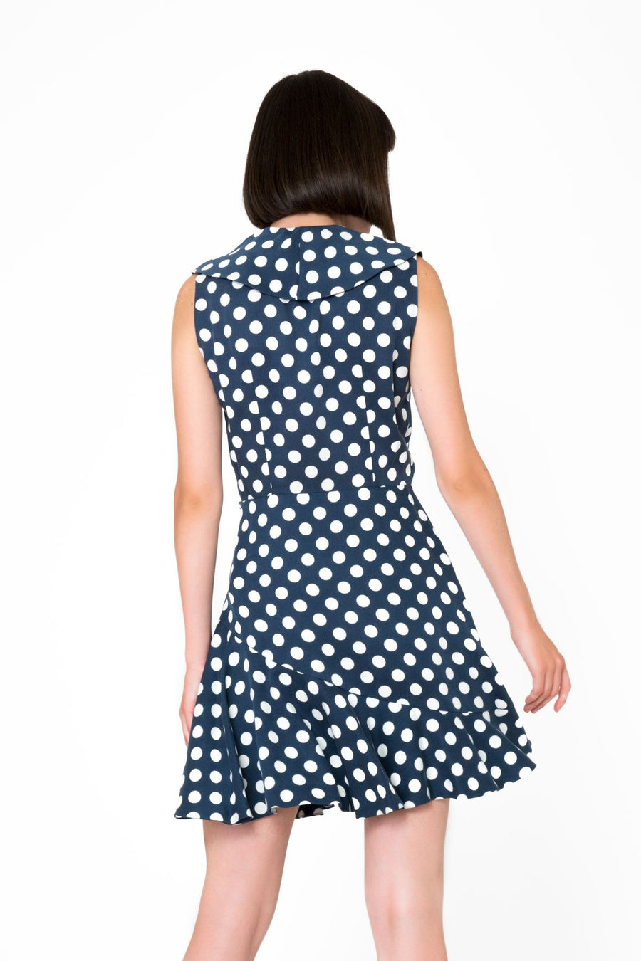 Polka Dot Patterned Navy Blue Mini Dress | Porterist