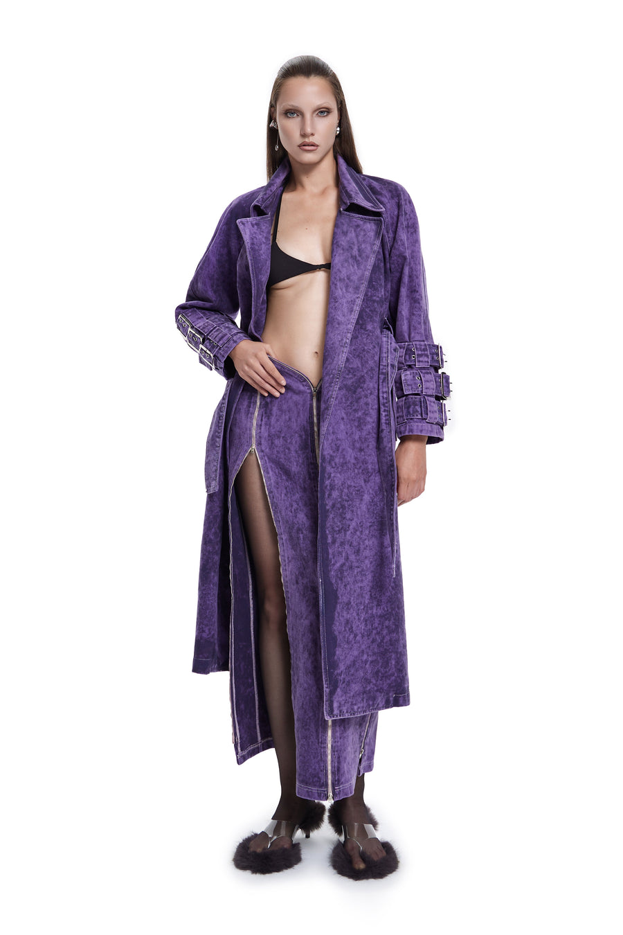 Voidwalker Trench Coat In Purple Acid Wash | Porterist