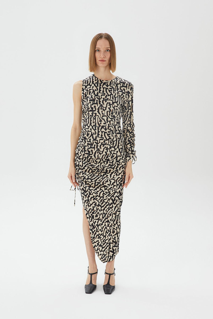 Asymmetrical Cut Patterned Black Dress | Porterist