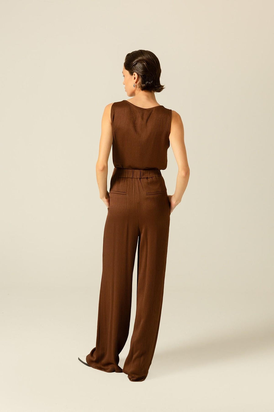 Basic Crinkle Textured Brown Blouse | Porterist