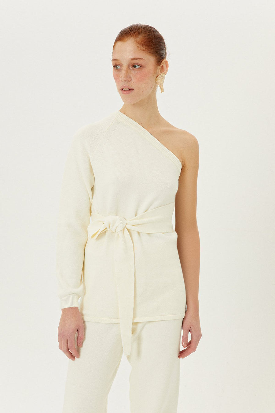 Beige Asymmetrical Belted Blouse | Porterist