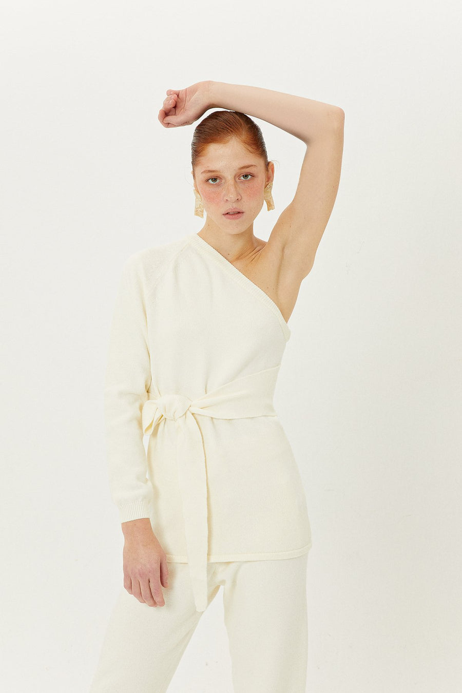 Beige Asymmetrical Belted Blouse | Porterist