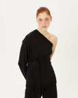 Black Asymmetrical Belted Blouse | Porterist