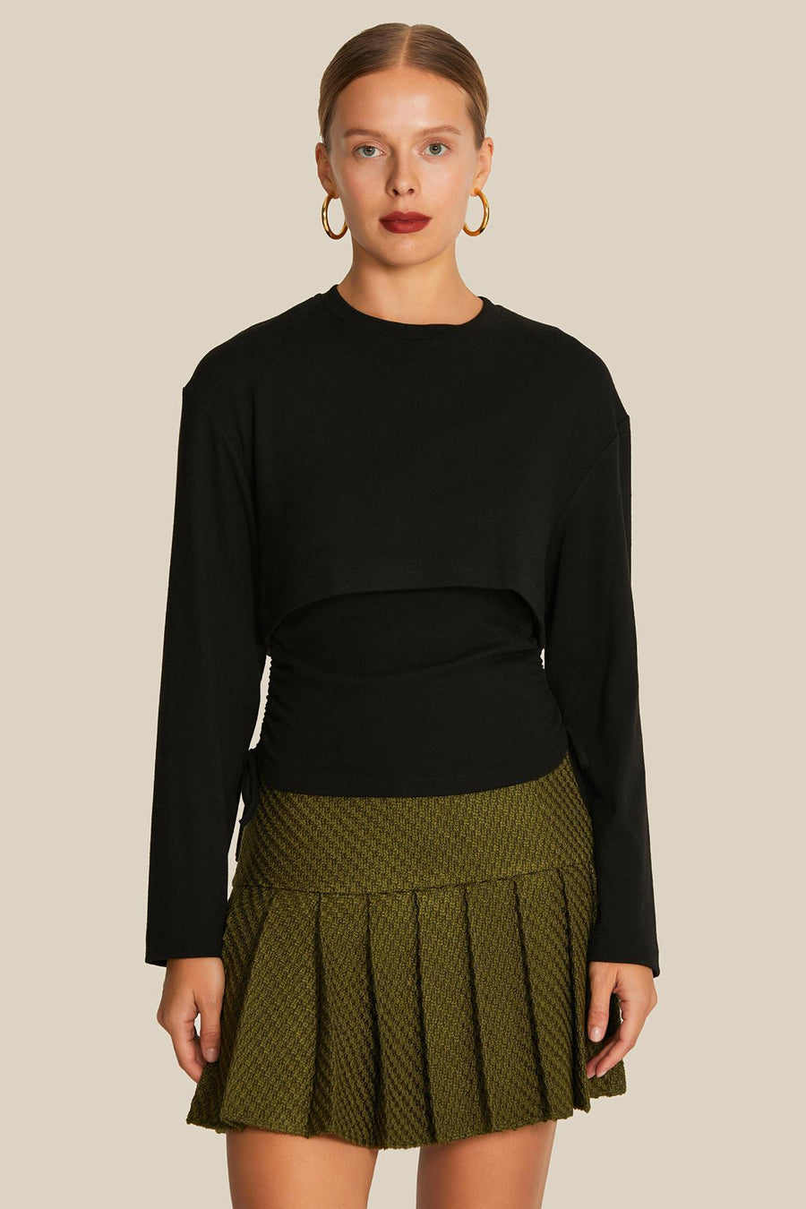 Black Blouse With Side Drawstring Detail | Porterist