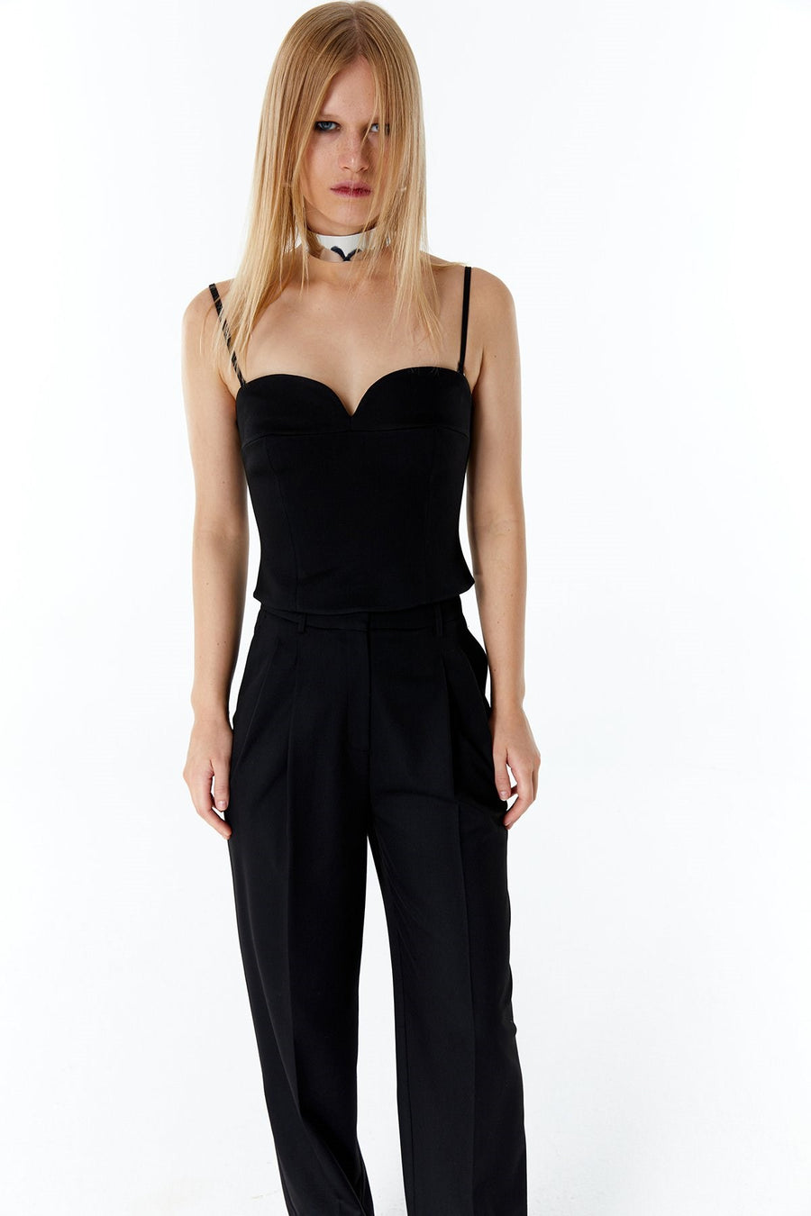 Black Bustier Top With Straps | Porterist