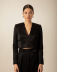 Black Satin Crop Jacket | Porterist