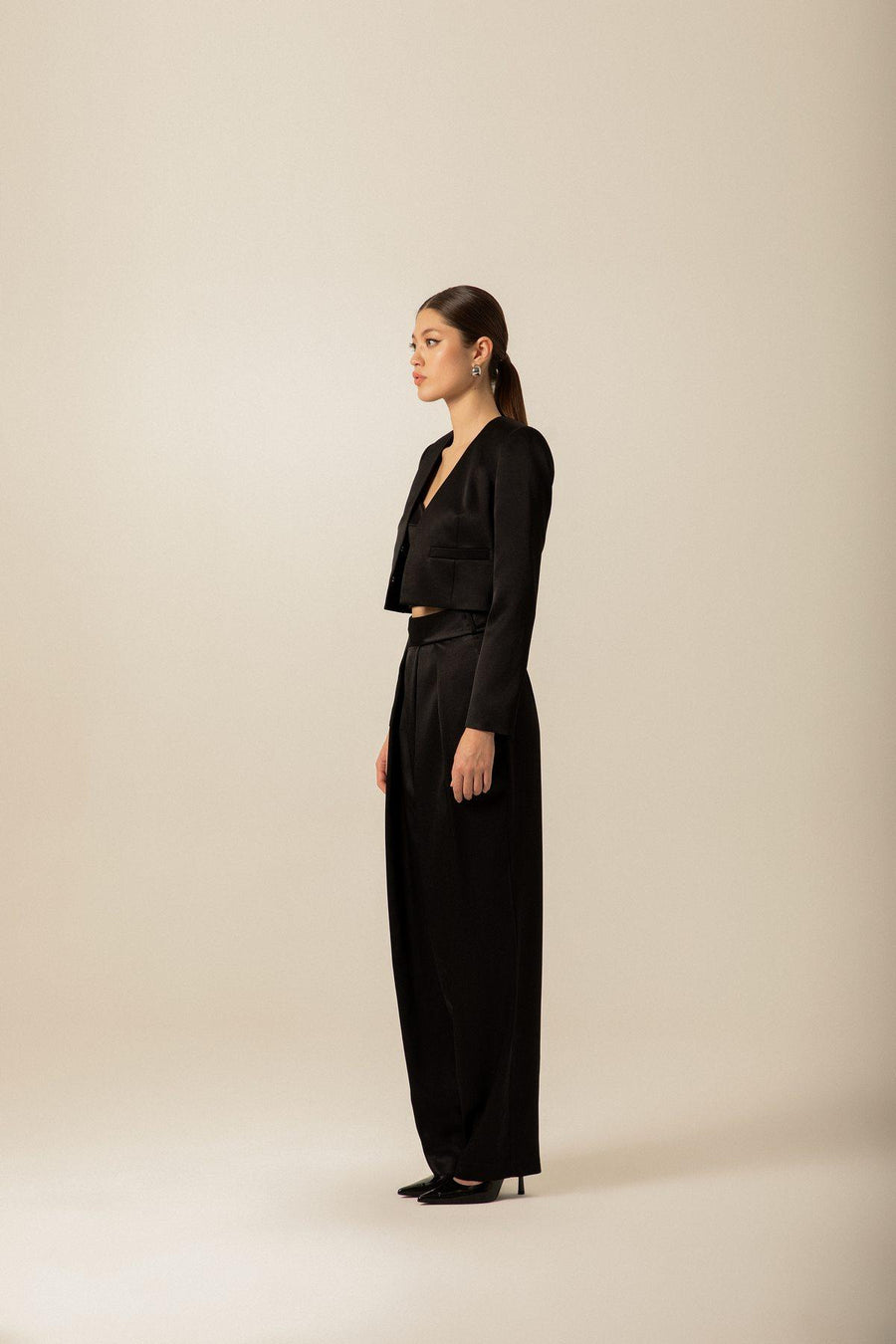 Black Satin Crop Jacket | Porterist