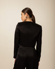 Black Satin Crop Jacket | Porterist